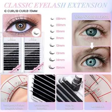 LANKIZ Eyelash Extension Kit, 448pcs Lash Practice Kit, Lash Kit for Eyelash Extensions Beginners, Eyelash Extension Supplies with Lash Mannequin Head for Training Makeup Practice