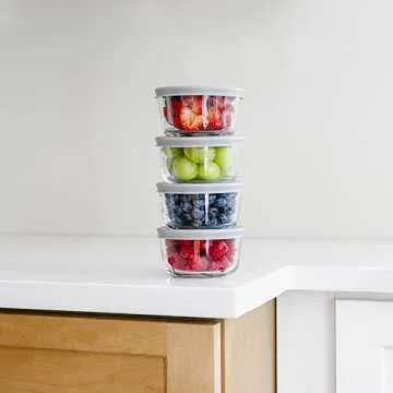 DURA LIVING 8-Piece Glass Food Storage Containers Set (4 Containers + 4 BPA-Free Lids) | 7-Ounce, Leakproof | Microwave, Freezer, Oven & Dishwasher Safe | Ideal for Meal Prep & Pantry Organization