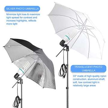 Emart Photography Umbrella Lighting Kit, 1575W 5500K Photo Video Studio Continuous Reflector Lights for Camera Portrait Shooting Daylight (Translucent/White, Black & Silver, Black & Gold)