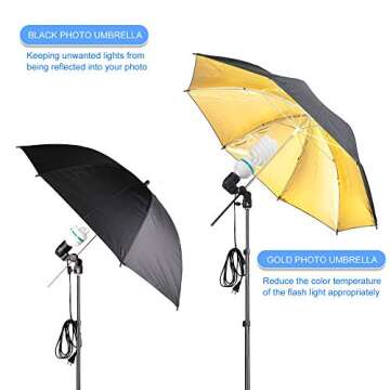 Emart Photography Umbrella Lighting Kit, 1575W 5500K Photo Video Studio Continuous Reflector Lights for Camera Portrait Shooting Daylight (Translucent/White, Black & Silver, Black & Gold)