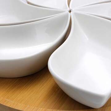 Elama Ceramic 7-Piece Condiment Appetizer Set in Bamboo