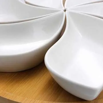 Elama Ceramic 7-Piece Condiment Appetizer Set in Bamboo
