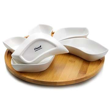 Elama Ceramic 7-Piece Condiment Appetizer Set in Bamboo
