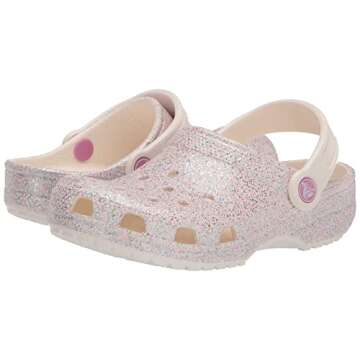Crocs Classic Glitter Clogs for Toddler Girls - Sparkly Oyster Comfort