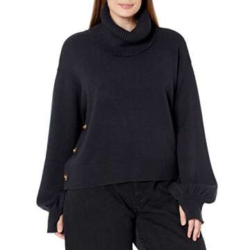 The Drop Women's @lucyswhims Long Sleeve Cropped Turtleneck Sweater, Black, S