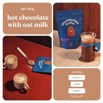 Chamberlain Coffee Hot Chocolate With Oat Milk - Organic Vegan Hot Chocolate Mix - Deep, Velvety Oat Milk Hot Cocoa - Hot or Iced Drink - 16 Servings Per Bag - 10 oz
