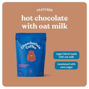 Chamberlain Coffee Hot Chocolate With Oat Milk - Organic Vegan Hot Chocolate Mix - Deep, Velvety Oat Milk Hot Cocoa - Hot or Iced Drink - 16 Servings Per Bag - 10 oz