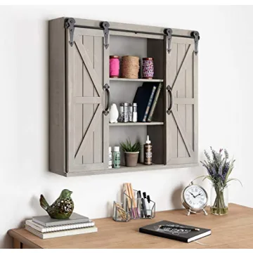 Kate and Laurel Wall Storage Cabinet with Sliding Barn Doors