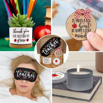 Levfla Teacher Appreciation Gift Basket Thanksgiving B-Day Gift Box for Master Tutor Mr. Mrs. Women Holiday Ornament Succulent Plant Pot Greeting Card Apple Candle Present Idea from Student Set of 5