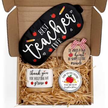 Levfla Teacher Appreciation Gift Basket Thanksgiving B-Day Gift Box for Master Tutor Mr. Mrs. Women Holiday Ornament Succulent Plant Pot Greeting Card Apple Candle Present Idea from Student Set of 5