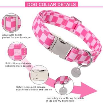 UP URARA PUP Summer Dog Collar in Pink Plaid