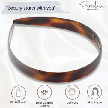 Parcelona French Wide 3/4" Celluloid Headband Women Hair Accessories, Made in France (Tortoise Shell Brown, 3/4")