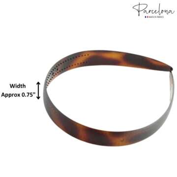 Parcelona French Wide 3/4" Celluloid Headband Women Hair Accessories, Made in France (Tortoise Shell Brown, 3/4")