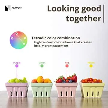 NEXVENTI Ceramic Berry Basket Bowl (Set of 4) | Strawberry Fruit Containers for Fridge | Square Fruit Bowl Farmers Market Harvest Basket | Berry Colander Glass Keeper Stoneware Kitchen Décor (Combi 1)