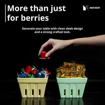 NEXVENTI Ceramic Berry Basket Bowl (Set of 4) | Strawberry Fruit Containers for Fridge | Square Fruit Bowl Farmers Market Harvest Basket | Berry Colander Glass Keeper Stoneware Kitchen Décor (Combi 1)