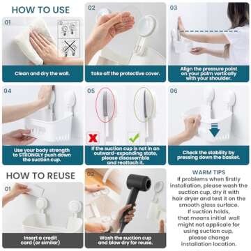 TAILI Shower Caddy Suction Cup 2 Pack, Heavy Duty Bathroom Organizer, Removable Shelves for Inside Shower, Shampoo, Waterproof Suction Plastic Storage for Bathroom Accessories Holder, White