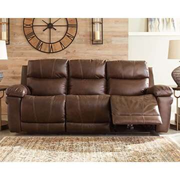 Signature Design by Ashley Edmar Leather Power Reclining Sofa with Adjustable Headrest, Brown