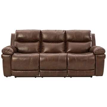 Signature Design by Ashley Edmar Leather Power Reclining Sofa with Adjustable Headrest, Brown