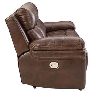 Signature Design by Ashley Edmar Leather Power Reclining Sofa with Adjustable Headrest, Brown
