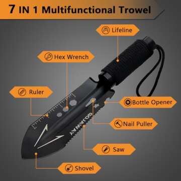 GOJAWAY Backpacking Trowel Camping Shovel Hiking Trowel Ultralight Spade Small Potty Multitool for Digging, Metal Detecting, Gardening and Outdoor Survival