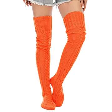 SherryDC Women's Cable Knit Thigh High Socks Winter Boot Stockings Extra Long Over Knee High Leg Warmers