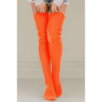SherryDC Women's Cable Knit Thigh High Socks Winter Boot Stockings Extra Long Over Knee High Leg Warmers