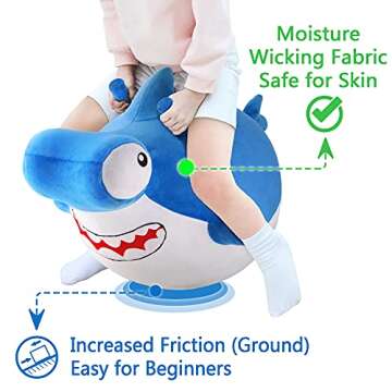 iPlay, iLearn Bouncy Pals Kid Shark Bouncy Balls, Toddler Hammer Head Shark Bouncing Ball W/Handle, Outside Ride Hopper Toy, Outdoor Active Hopping Jumper, Birthday Gift 2 3 4 5 6 Year Old Boy Girl