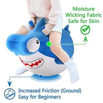 iPlay, iLearn Bouncy Pals Kid Shark Bouncy Balls, Toddler Hammer Head Shark Bouncing Ball W/Handle, Outside Ride Hopper Toy, Outdoor Active Hopping Jumper, Birthday Gift 2 3 4 5 6 Year Old Boy Girl