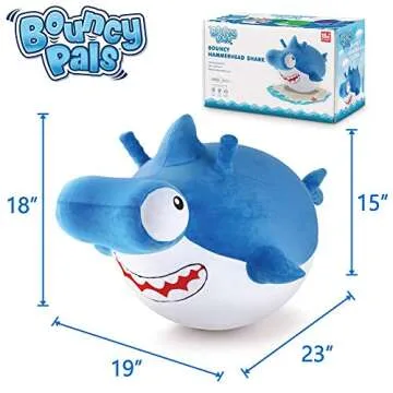 iPlay, iLearn Bouncy Pals Kid Shark Bouncy Balls, Toddler Hammer Head Shark Bouncing Ball W/Handle, Outside Ride Hopper Toy, Outdoor Active Hopping Jumper, Birthday Gift 2 3 4 5 6 Year Old Boy Girl
