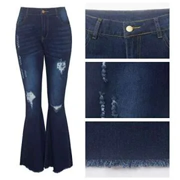 LaiyiVic Bell Bottom Jeans for Women Destroyed High Waisted Skinny Flare Jeans Denim Pants(X-Large, Blue-29-nt)