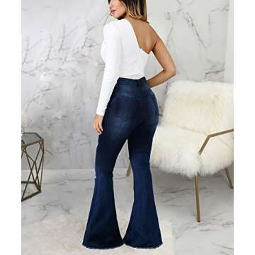 LaiyiVic Bell Bottom Jeans for Women Destroyed High Waisted Skinny Flare Jeans Denim Pants(X-Large, Blue-29-nt)