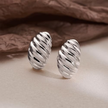 HESSAWELL Silver Twisted Stud Earrings for Women Chunky Jewelry