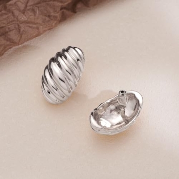 HESSAWELL Silver Twisted Stud Earrings for Women Chunky Jewelry