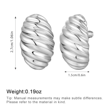 HESSAWELL Silver Twisted Stud Earrings for Women Chunky Jewelry