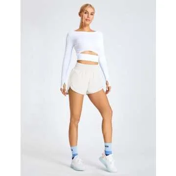 BMJL Women's High Waisted Running Shorts Side Split Athletic Workout Gym Shorts(L,White)