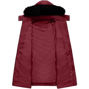 Szory Women's Winter Thicken Coats Warm Puffer Parka Jackets with Removable Fur Hood (Wine Red,Large)
