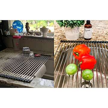 Ahyuan Roll up Dish Drying Rack Over The Sink Kitchen Roll up Sink Drying Rack Portable Dish Drainer Foldable Dish Drying Rack (Black, 20.5''X14'')