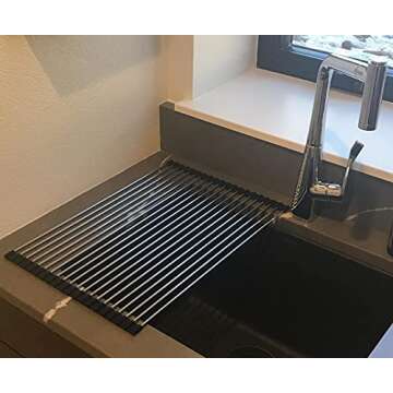 Ahyuan Roll up Dish Drying Rack Over The Sink Kitchen Roll up Sink Drying Rack Portable Dish Drainer Foldable Dish Drying Rack (Black, 20.5''X14'')