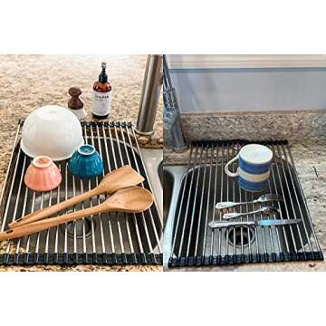 Ahyuan Roll up Dish Drying Rack Over The Sink Kitchen Roll up Sink Drying Rack Portable Dish Drainer Foldable Dish Drying Rack (Black, 20.5''X14'')