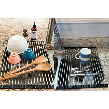 Ahyuan Roll up Dish Drying Rack Over The Sink Kitchen Roll up Sink Drying Rack Portable Dish Drainer Foldable Dish Drying Rack (Black, 20.5''X14'')