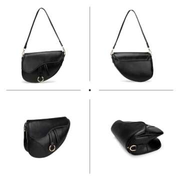 JBB Women Saddle Shoulder Bag Clutch Purse Small Crossbody Bag Satchel Bags Handbag PU Leather Black