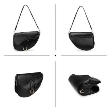 JBB Women Saddle Shoulder Bag Clutch Purse Small Crossbody Bag Satchel Bags Handbag PU Leather Black