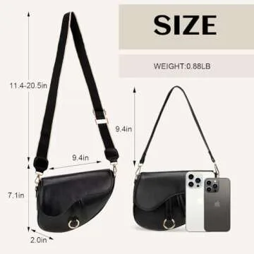 JBB Women Saddle Shoulder Bag Clutch Purse Small Crossbody Bag Satchel Bags Handbag PU Leather Black