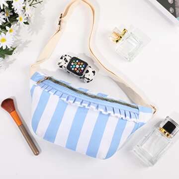 Stylish Adjustable Belt Bag for Women - Ruffled Gingham Design