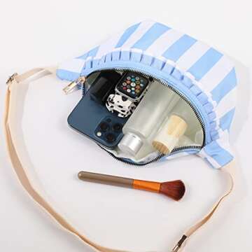 Fashionable Adjustable Belt Bag for Women - Blue Ruffle Design