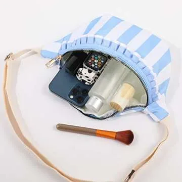 Fashionable Adjustable Belt Bag for Women - Blue Ruffle Design