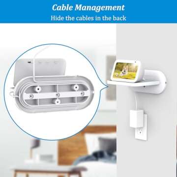 PlusAcc Wall Mount for Show 5 - Space-Saving Wall Stand Shelf Bracket Compatible with Google Nest Hub and Show 5 (3rd & 2nd & 1st Gen), Built-in Cable Management (White)