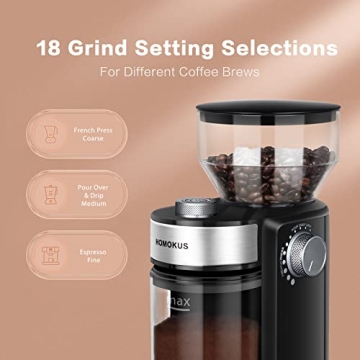 HOMOKUS Electric Burr Coffee Grinder for Coffee Lovers