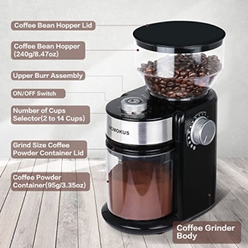 HOMOKUS Electric Burr Coffee Grinder for Coffee Lovers
