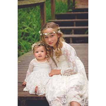 Fancy Ivory White Lace Flower Girl Dress Boho Rustic First Communion Gowns(Size 6,Ivory)